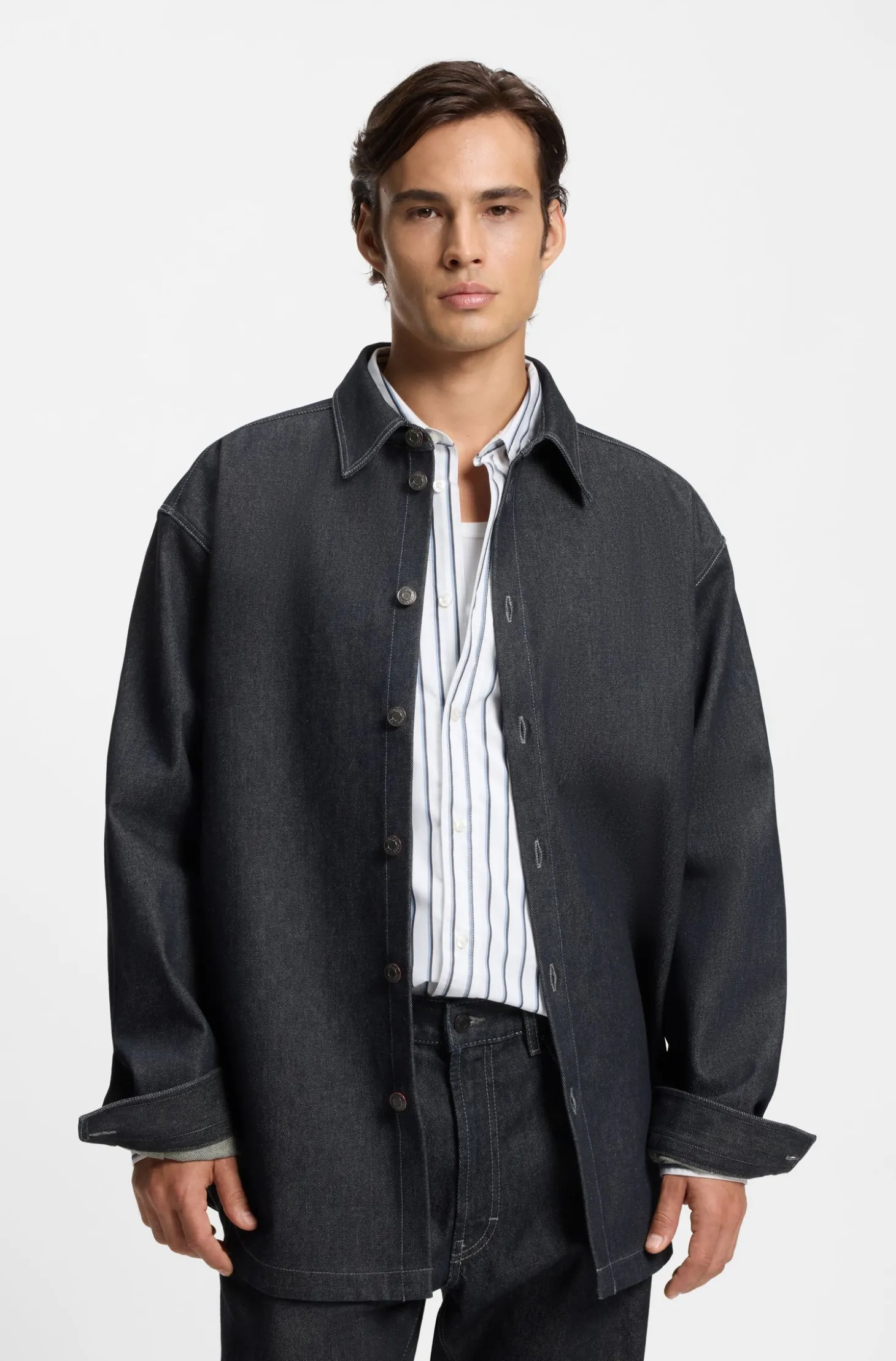 Oversized-fit shirt in weighty dark-blue denim