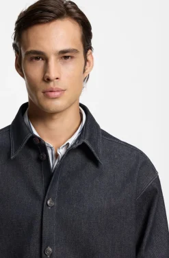 Oversized-fit shirt in weighty dark-blue denim