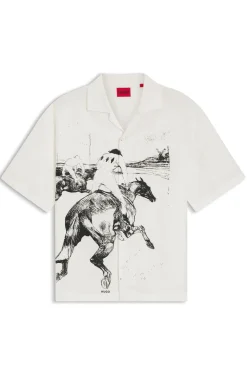 Oversized-fit shirt with horse racing print