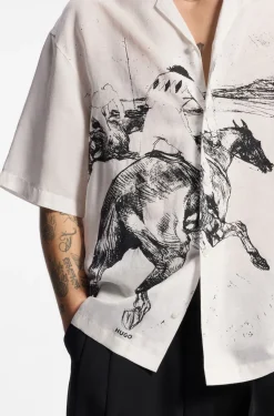 Oversized-fit shirt with horse racing print