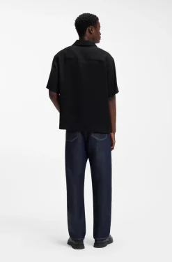 Oversized-fit shirt with stacked-logo trim