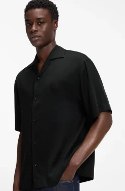 Oversized-fit shirt with stacked-logo trim