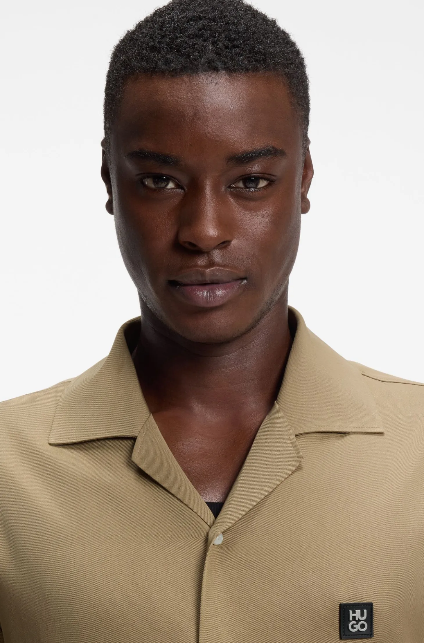Oversized-fit shirt with stacked-logo trim