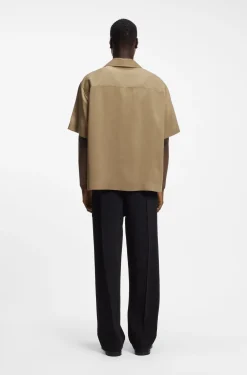 Oversized-fit shirt with stacked-logo trim