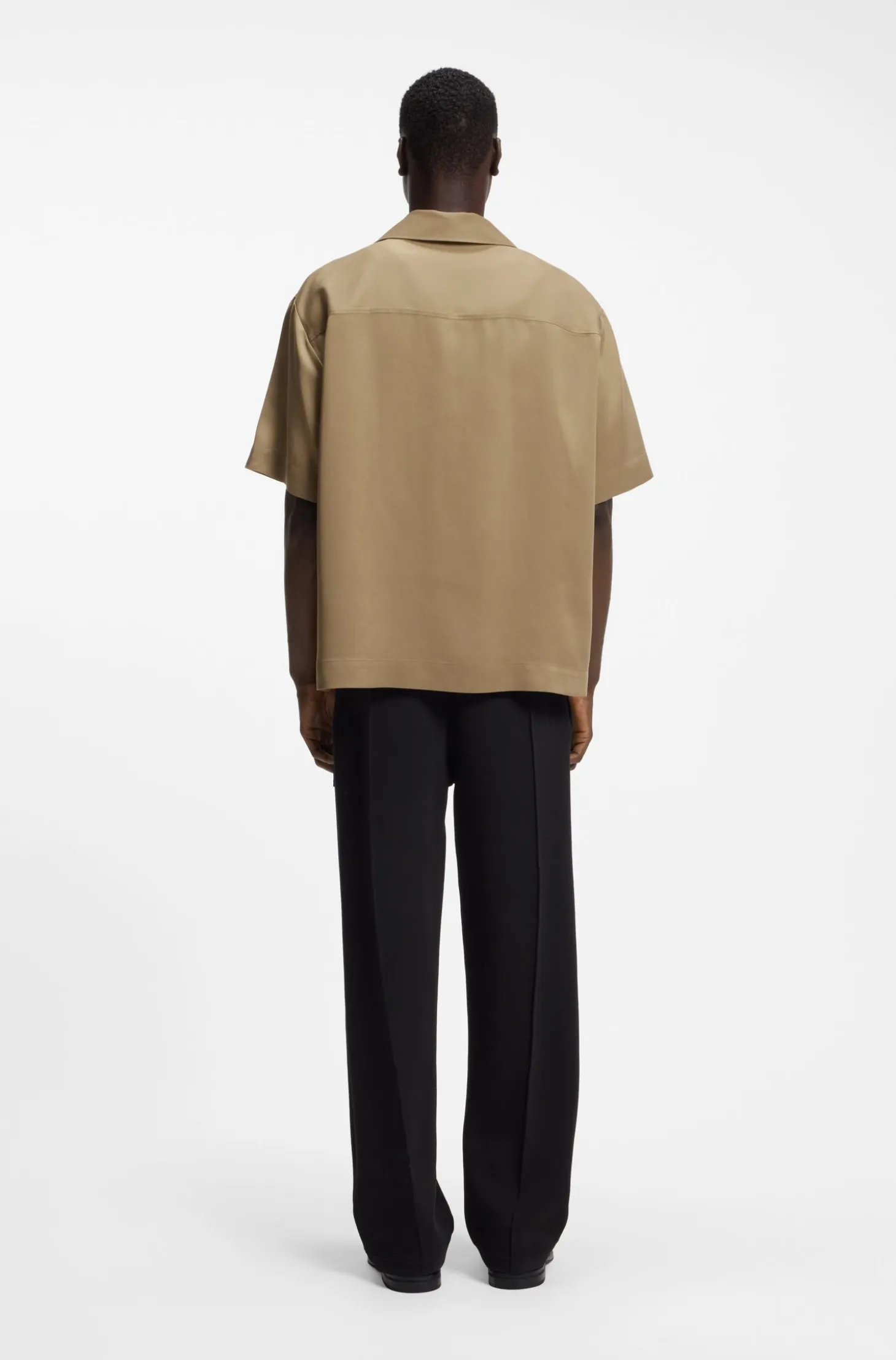 Oversized-fit shirt with stacked-logo trim