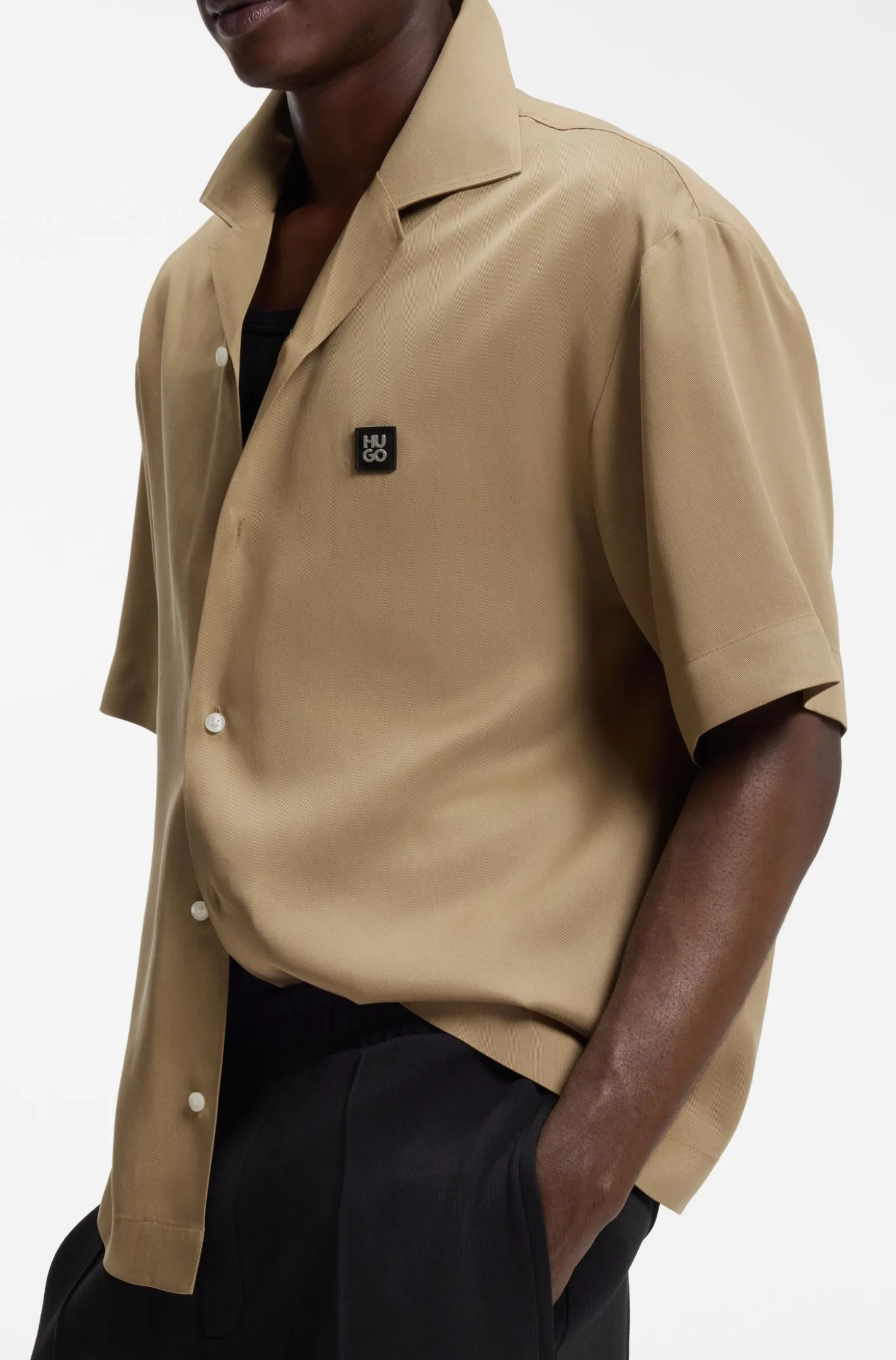 Oversized-fit shirt with stacked-logo trim