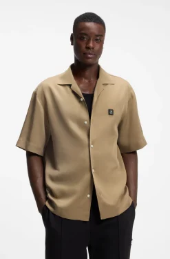 Oversized-fit shirt with stacked-logo trim