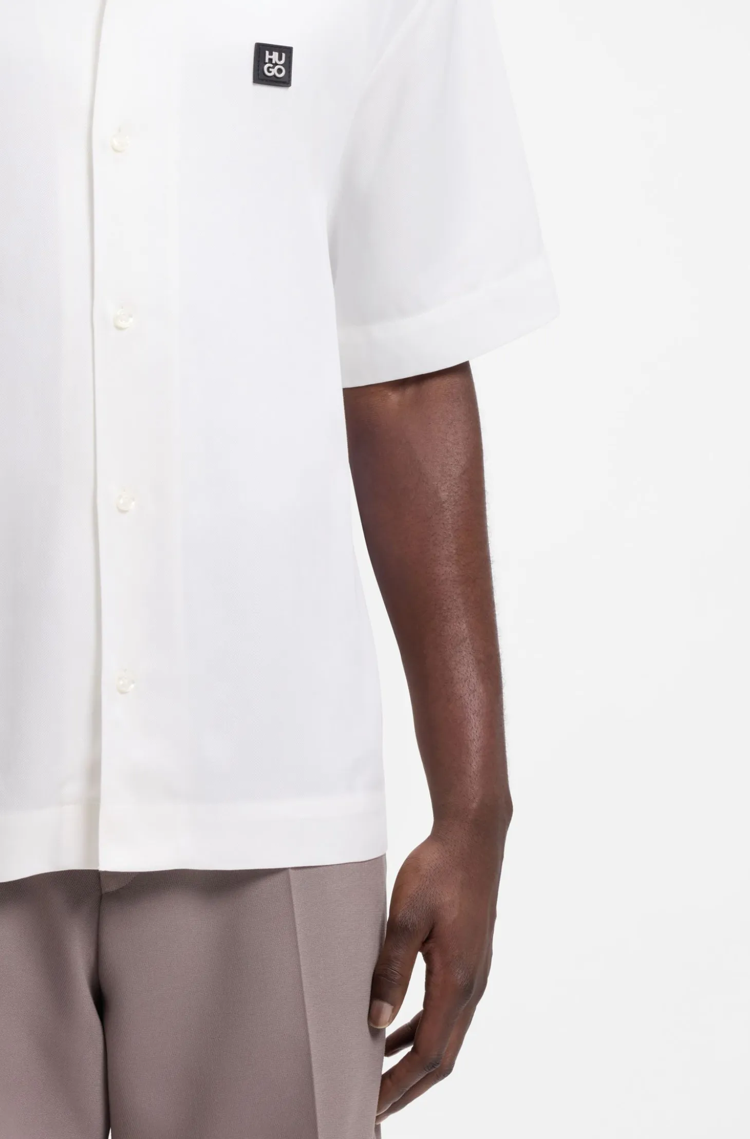 Oversized-fit shirt with stacked-logo trim