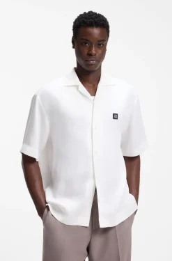 Oversized-fit shirt with stacked-logo trim