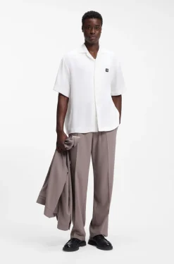 Oversized-fit shirt with stacked-logo trim