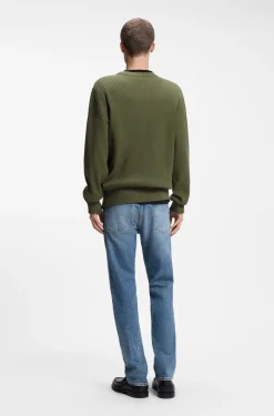 Oversized-fit sweater in ribbed cotton with varsity logo