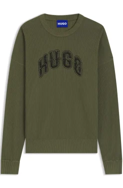 Oversized-fit sweater in ribbed cotton with varsity logo