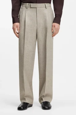 Oversized-fit trousers in micro-patterned fabric with linen