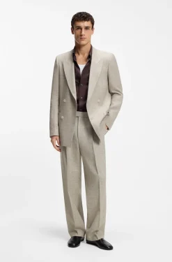 Oversized-fit trousers in micro-patterned fabric with linen