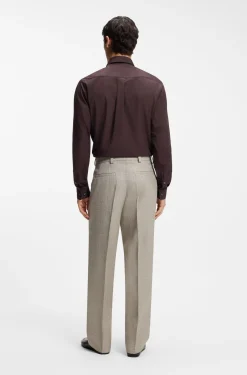 Oversized-fit trousers in micro-patterned fabric with linen