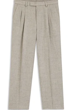 Oversized-fit trousers in micro-patterned fabric with linen