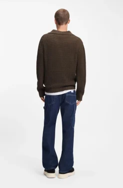 Oversized-fit waffle-structured sweater with Johnny collar
