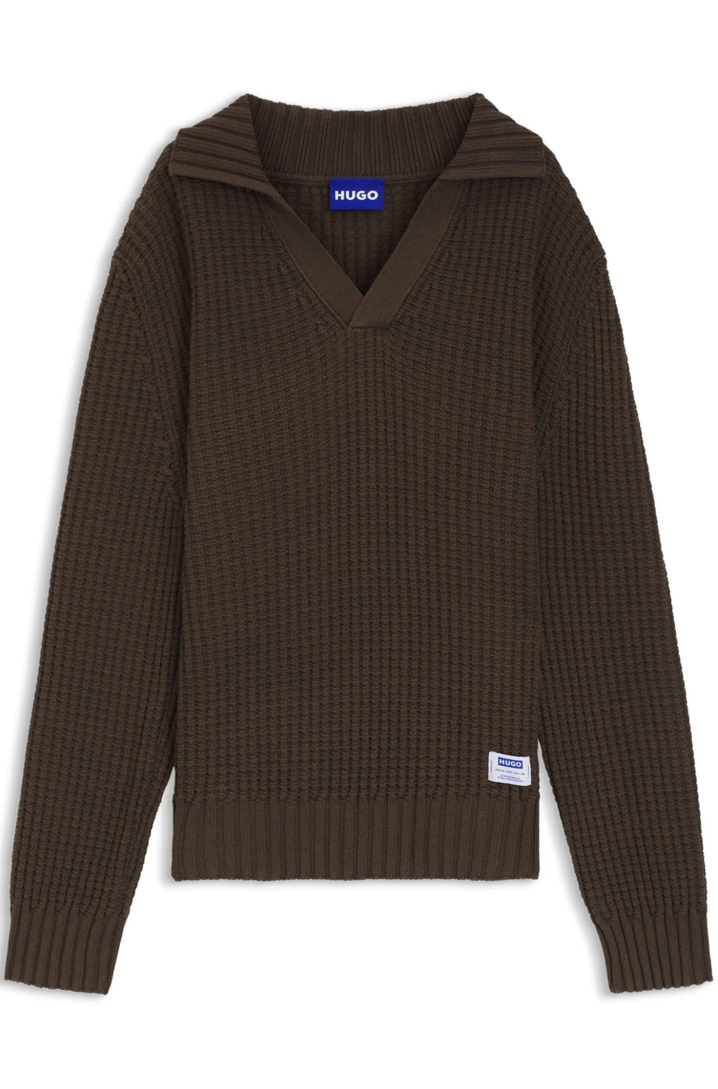 Oversized-fit waffle-structured sweater with Johnny collar