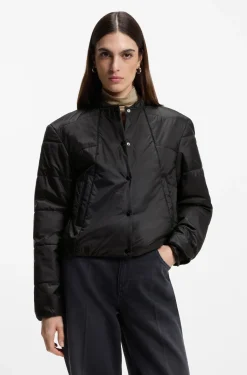 Packable jacket in lustrous water-repellent fabric