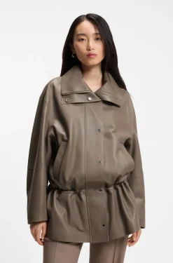 Parka-style jacket in leather