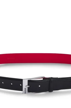 Patent-leather belt with red lining