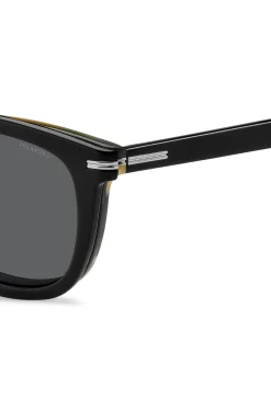 Patterned-acetate optical frames with clip-on shaded lenses