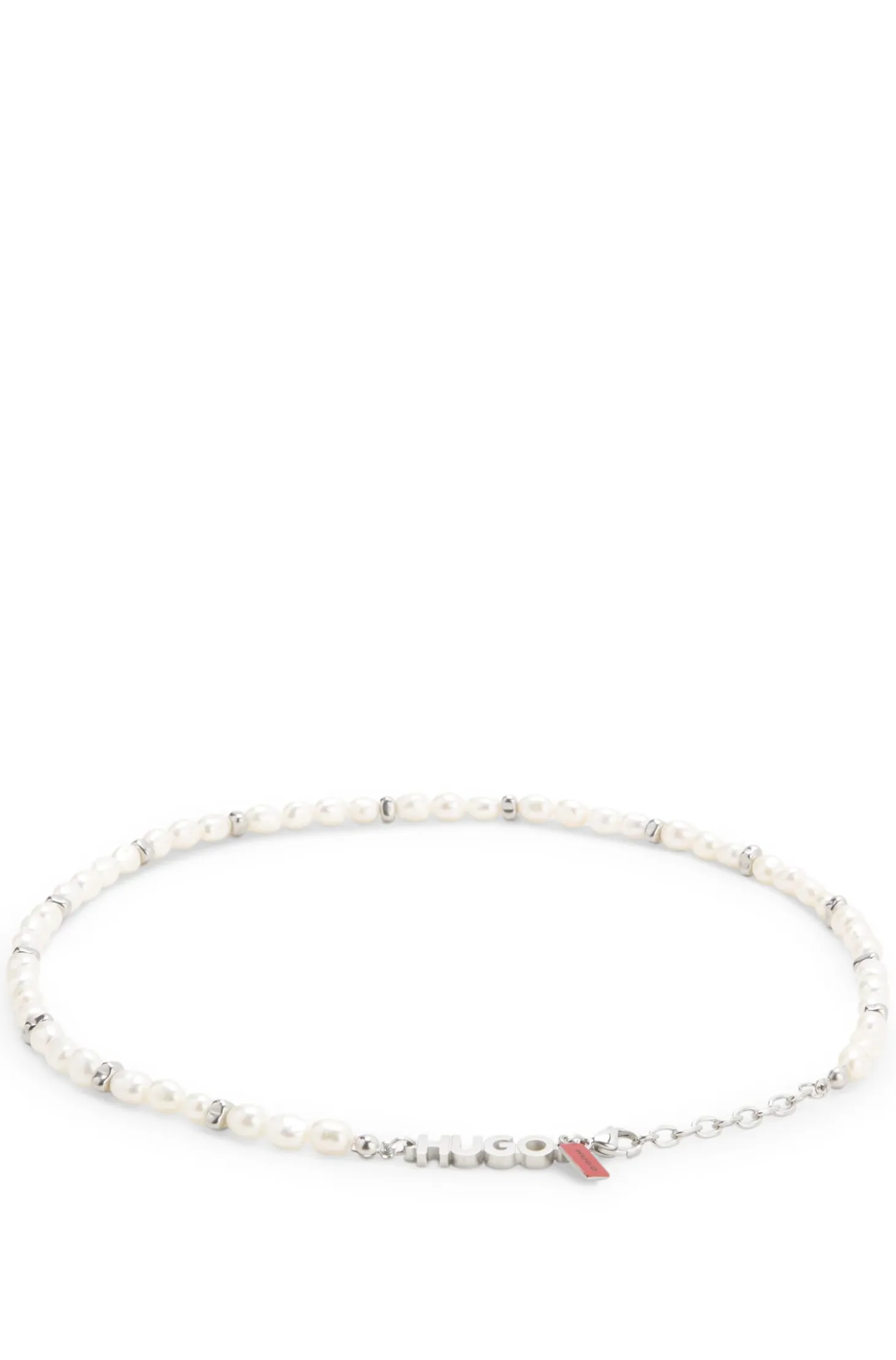 Pearl necklace with irregular metal beads