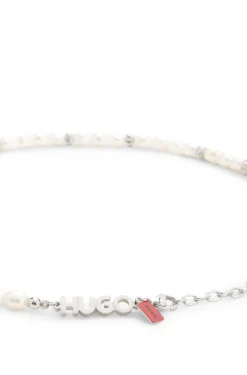 Pearl necklace with irregular metal beads