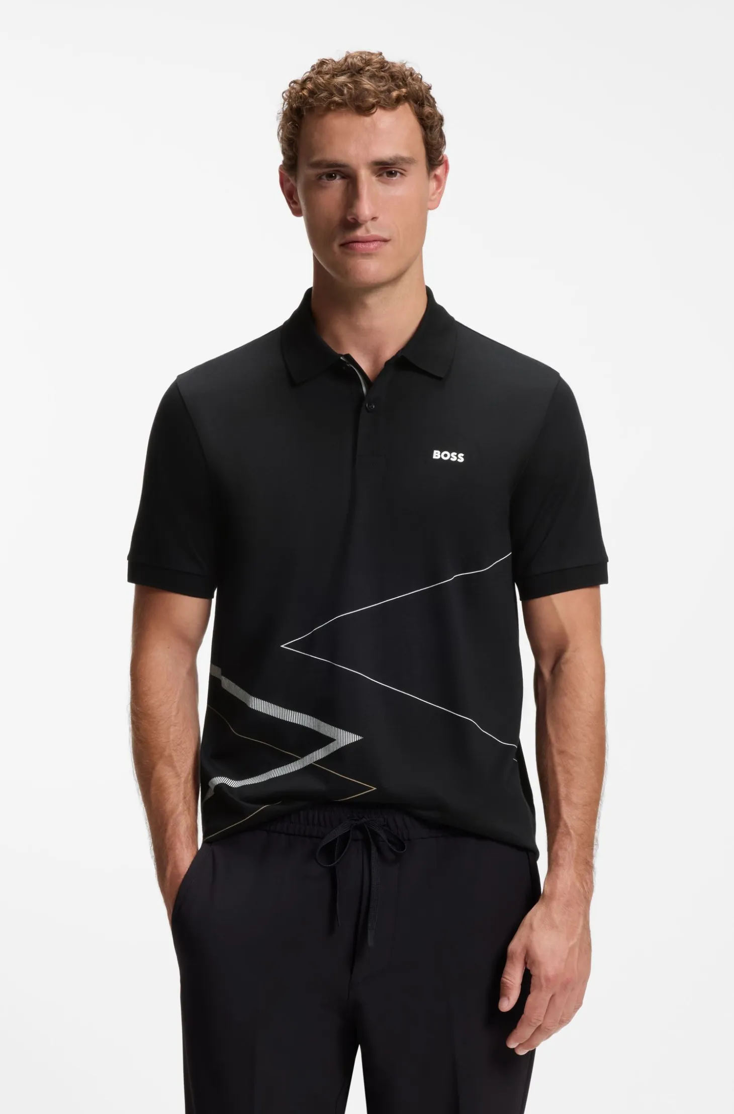 Pima-cotton polo shirt with placed print