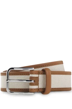Pin-buckle belt in leather and canvas