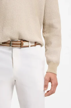Pin-buckle belt in leather and canvas