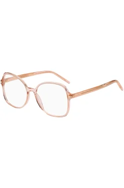 Pink-acetate optical frames with gold-tone hardware