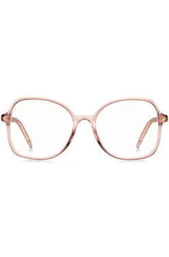 Pink-acetate optical frames with gold-tone hardware
