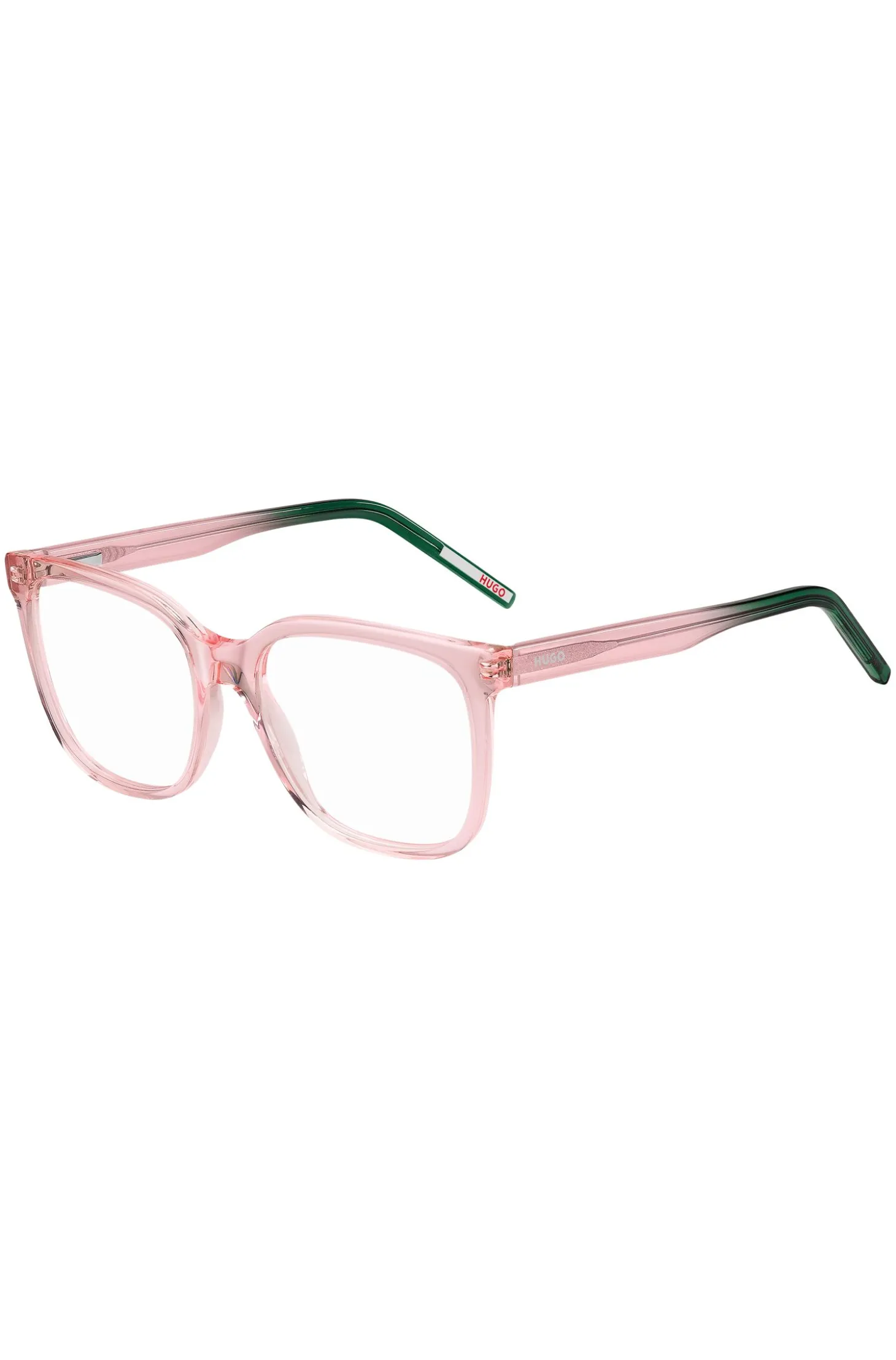 Pink-acetate optical frames with green end-tips