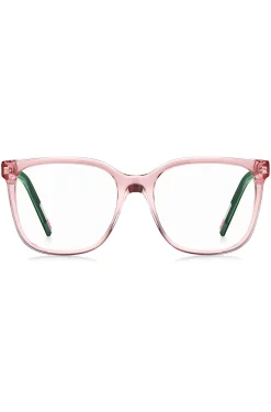 Pink-acetate optical frames with green end-tips
