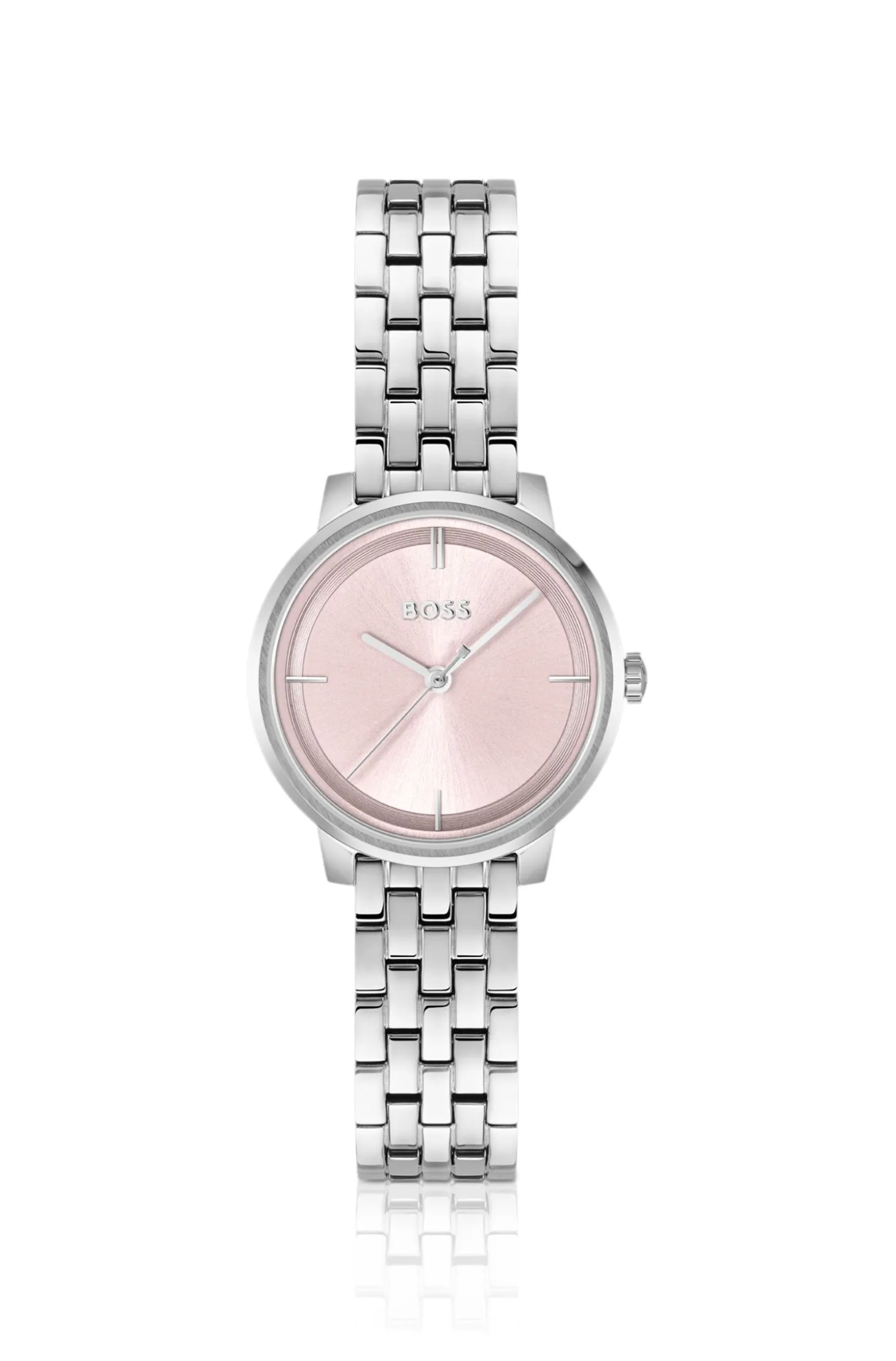 Pink-dial watch with multi-link bracelet