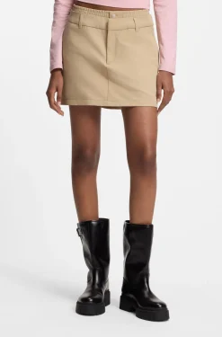 Pinstripe mini skirt with double waistband