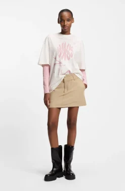 Pinstripe mini skirt with double waistband