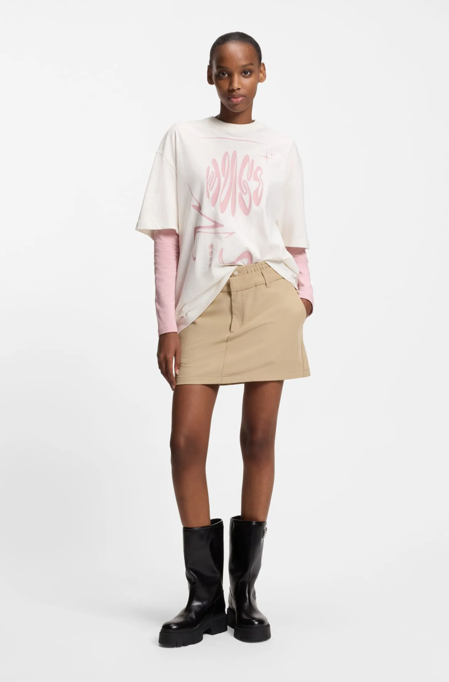 Pinstripe mini skirt with double waistband