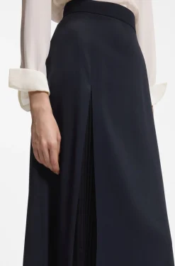 Pleat-front A-line midi skirt