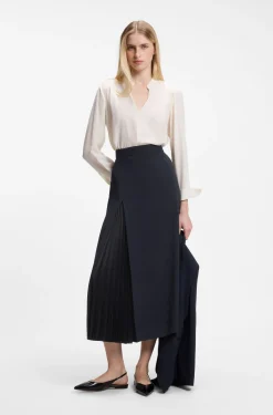 Pleat-front A-line midi skirt