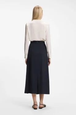 Pleat-front A-line midi skirt
