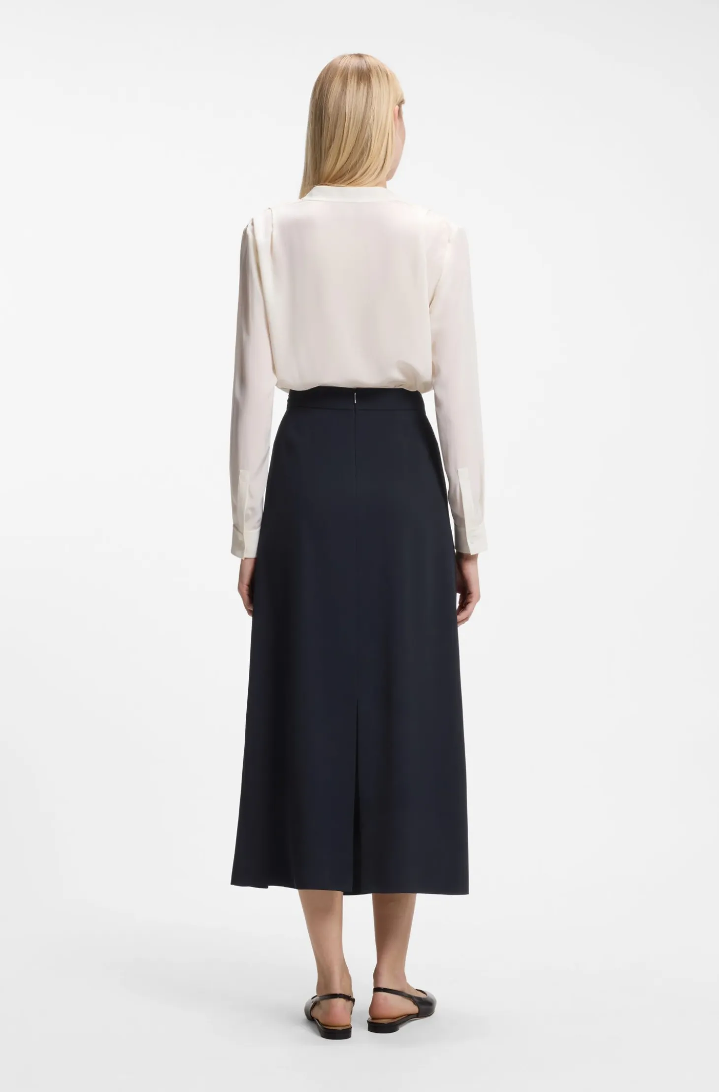 Pleat-front A-line midi skirt