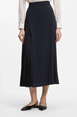 Pleat-front A-line midi skirt