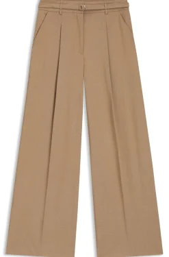 Pleat-front trousers with buckled belt