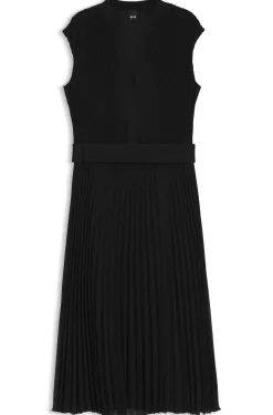 Plissé-crepe dress with notch neckline