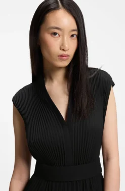 Plissé-crepe dress with notch neckline