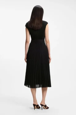Plissé-crepe dress with notch neckline