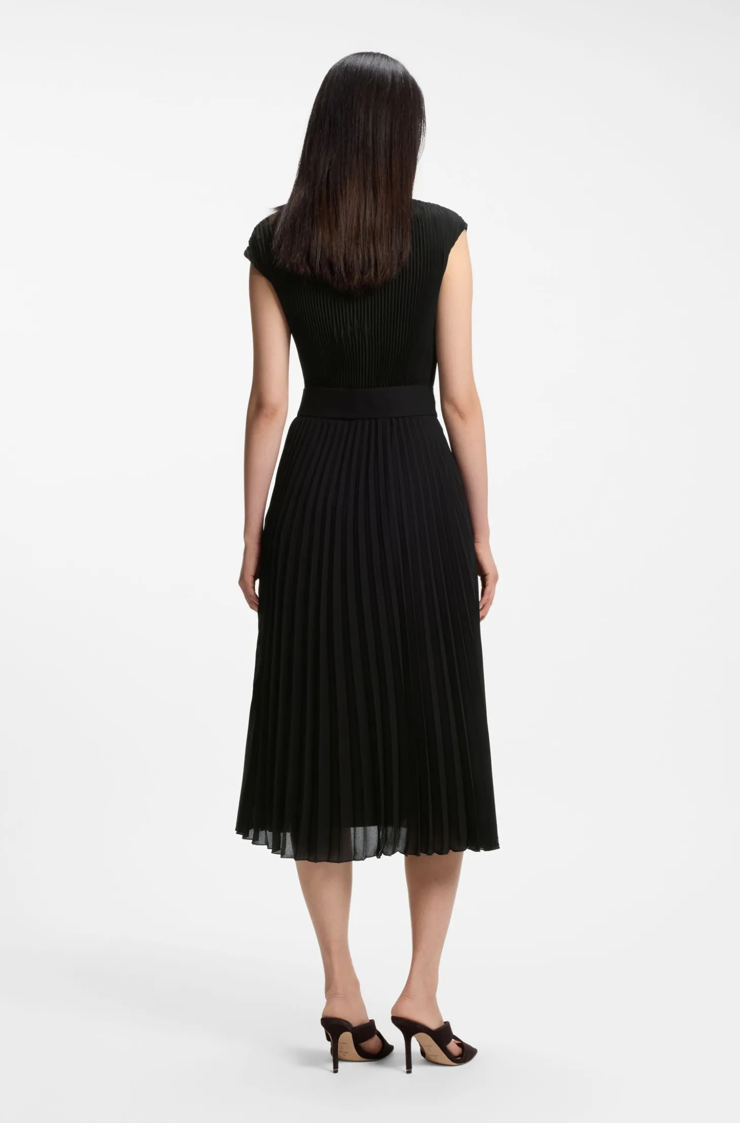 Plissé-crepe dress with notch neckline