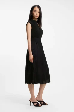 Plissé-crepe dress with notch neckline
